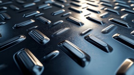 3D render of brushed metal diamond plate, intricate metallic texture with fine scratches, smooth diamond edges, light playing off the surface