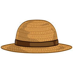 Straw Hat Farmer Cap Cartoon Illustration Vector Drawing