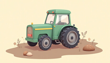 Tractor 3D Art, Green and Brown, Agricultural Machinery