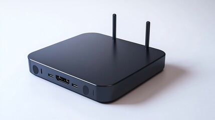 A sleek black device with antennas and various ports, likely for wireless communication.