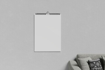 Wall calendar in a room, suitable for calendar design presentation