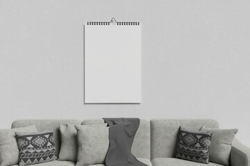 Wall calendar in a room, suitable for calendar design presentation