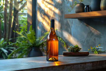 still life with bottle of wine and glass