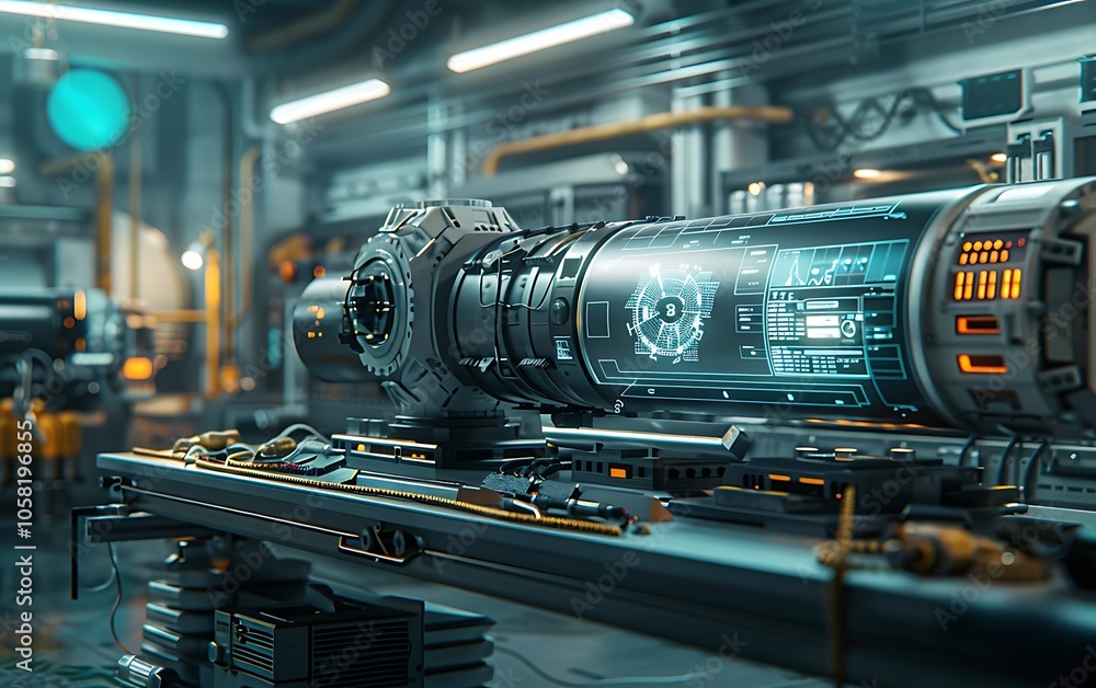 Fototapete a futuristic, high-tech control module in a sci-fi lab, featuring intricate designs and glowing inte