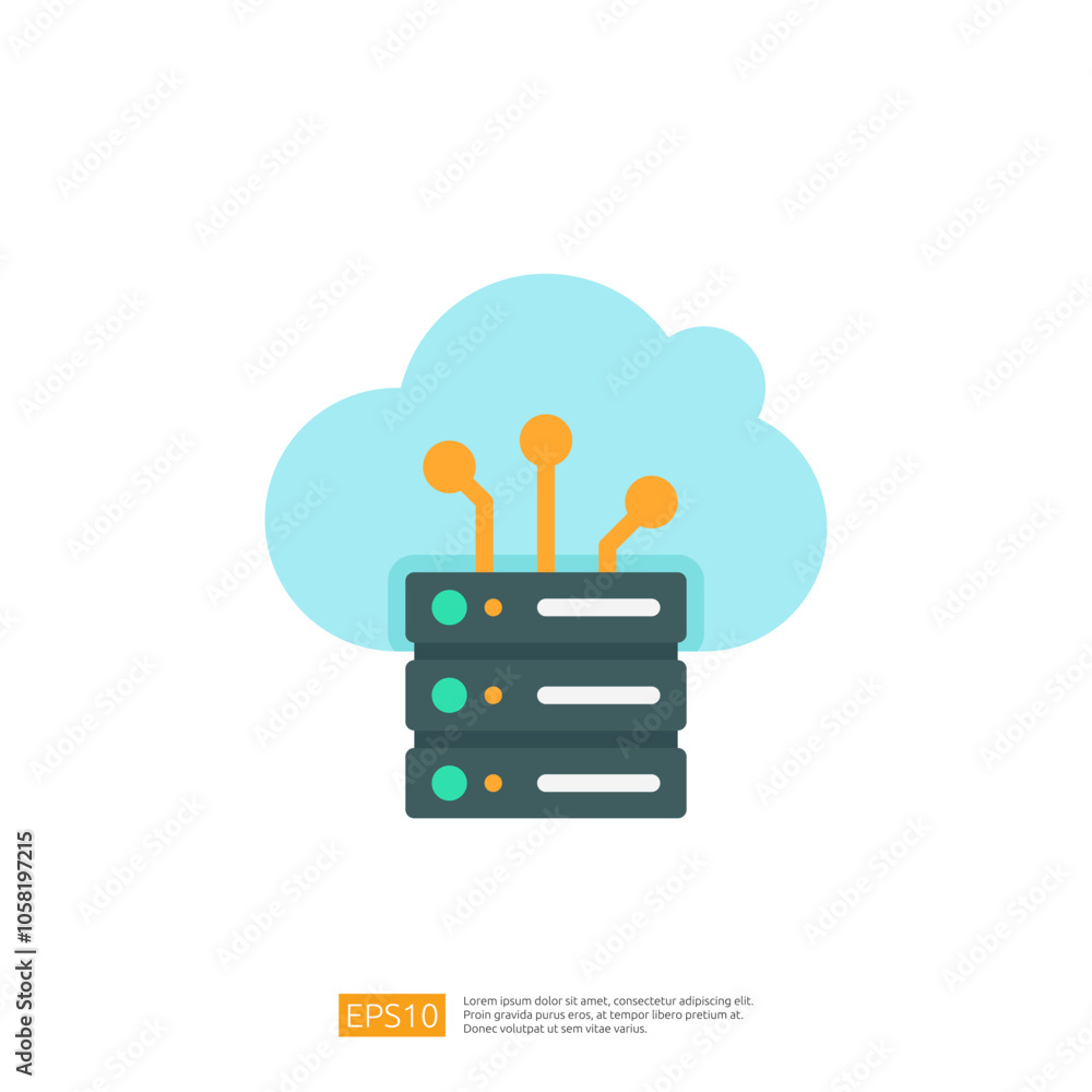 Poster a stylized graphic representing cloud computing with a server and cloud elements, symbolizing data s