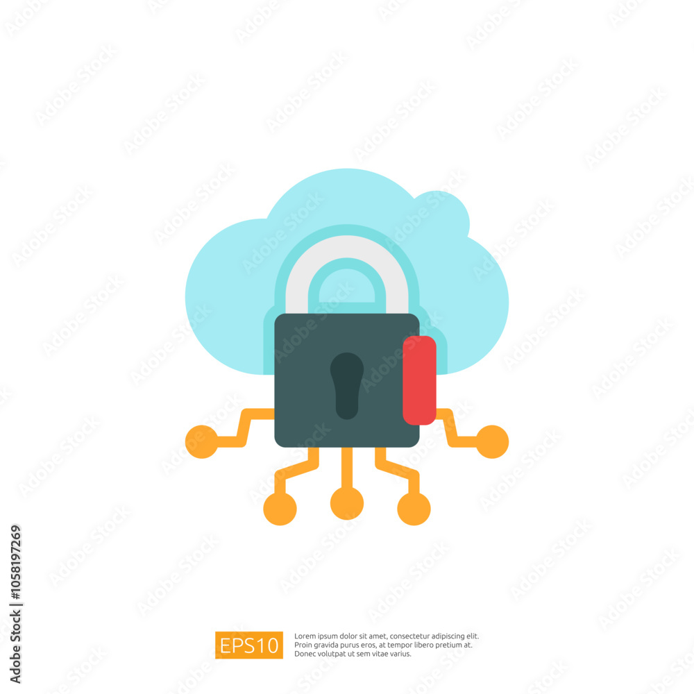 Aufkleber a stylized padlock symbolizing security, surrounded by a cloud, representing digital protection and 
