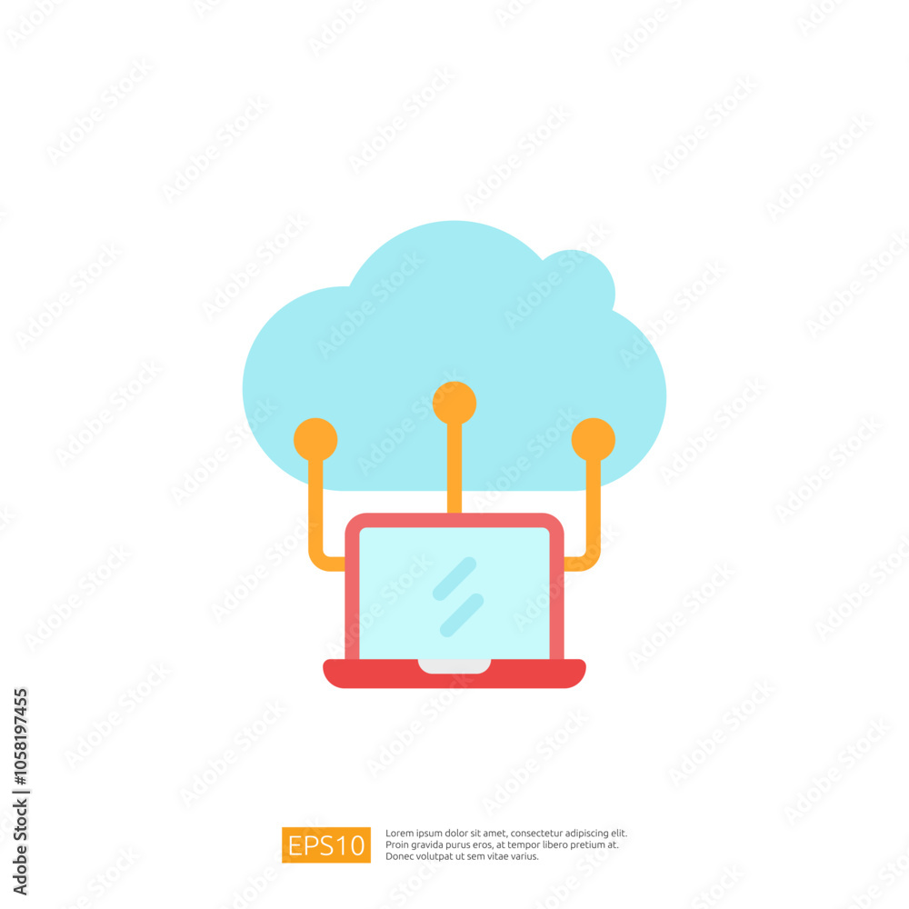 Poster a stylized illustration of a laptop connected to a cloud, symbolizing cloud computing and data trans