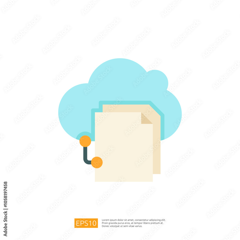 Poster a simple graphic depicting a cloud with two sheets of paper connected by a line, symbolizing cloud s