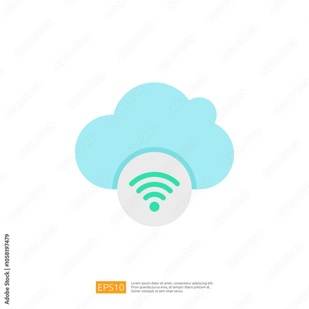 Poster a simple graphic depicting a cloud with a wireless signal icon, symbolizing cloud computing and conn