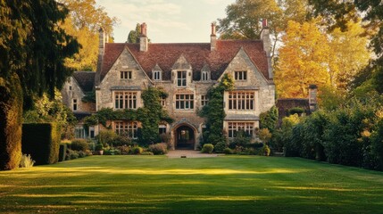 Traditional English manor house with sprawling gardens and historic charm