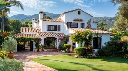 Traditional Mediterranean villa with white walls, terracotta roofs