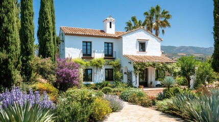 Traditional Mediterranean villa with white walls, terracotta roofs