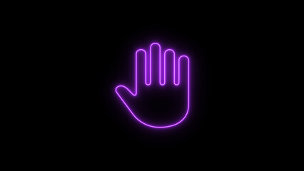 Colorful Hand Stope icon on black background. Raised hand with fingers splayed .