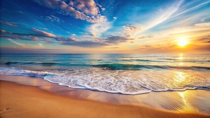 Serene seashore with gentle waves under a soft sky with copy space Close-Up