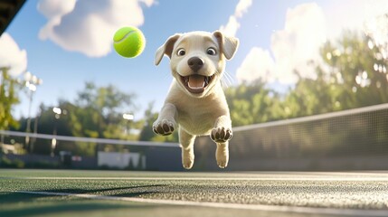 Vibrant Canine Adventures: A High-Definition Tennis Tale