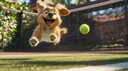 Vibrant Canine Adventures: A High-Definition Tennis Tale