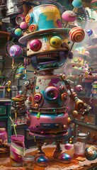 Fototapeta premium Quirky Robot in a Candy-Coated Chaos