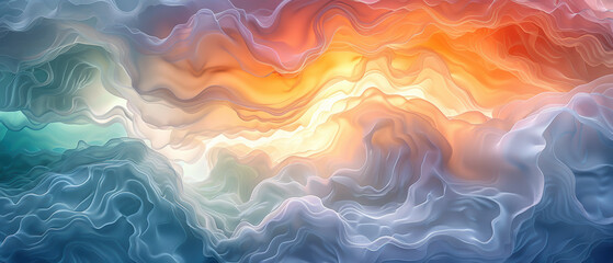 Fototapeta premium Colorful abstract waves reflecting sunset hues with swirling patterns and vibrant tones in a tranquil artistic interpretation