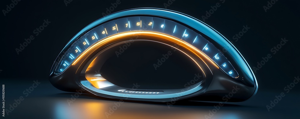 Aufkleber a futuristic device with illuminated indicators, likely for navigation or control.