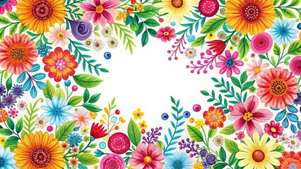 Obraz premium Vibrant colorful blooms arranged in a decorative pattern against a white background, bouquet, floral art