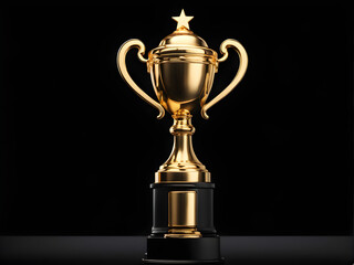 Fototapeta premium Champion golden trophy isolated on black background. Concept of success and achievement.