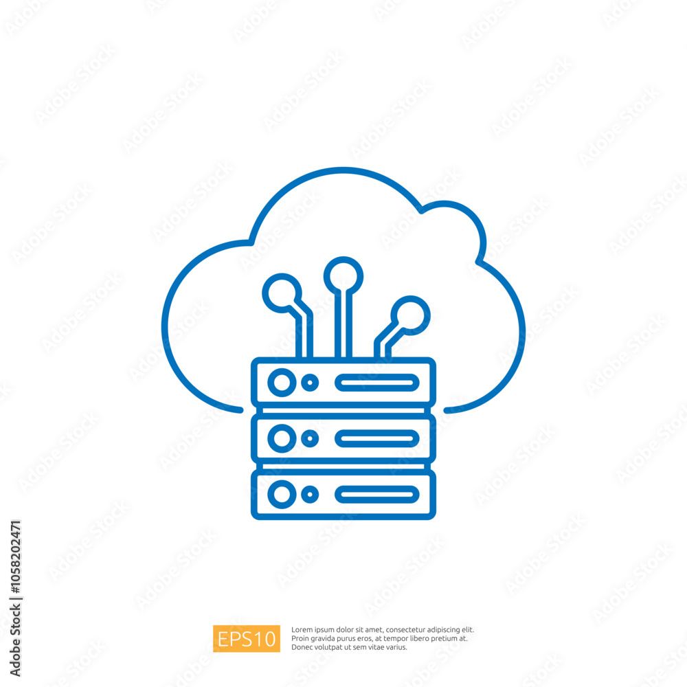 Poster a cloud icon connected to server racks, symbolizing cloud computing and data storage solutions.