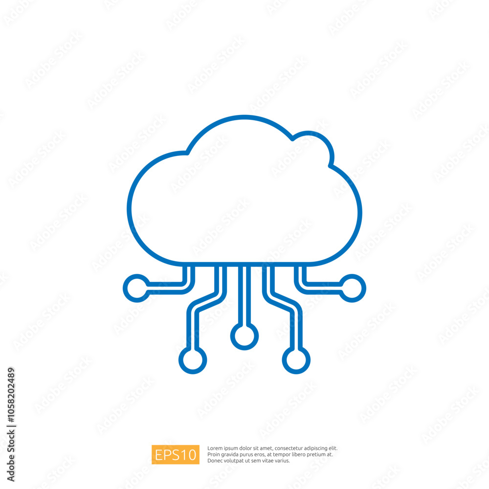 Poster a minimalist illustration of a cloud with connected lines, symbolizing cloud computing and data tran