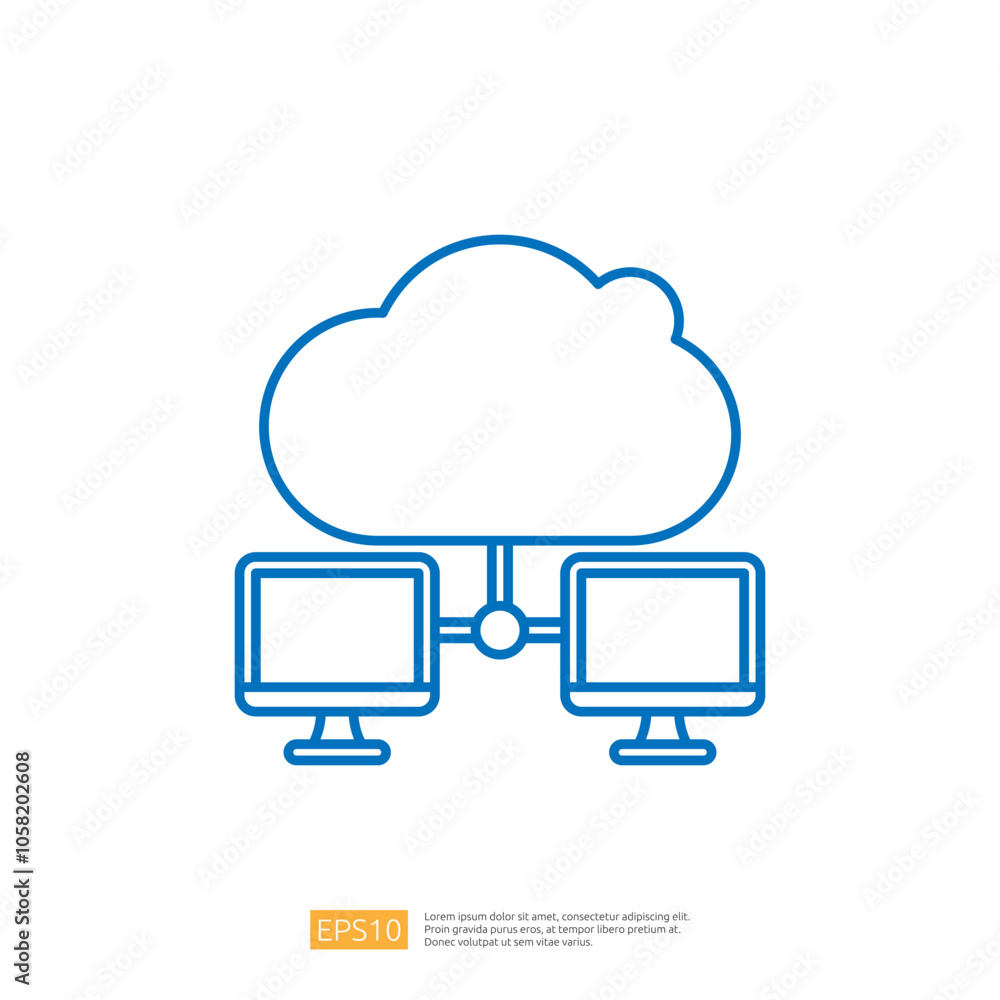 Poster a simple graphic depicting a cloud connected to two computer monitors, illustrating the concept of c