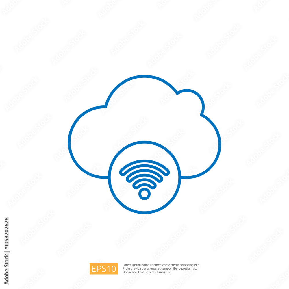 Poster a simple graphic illustration of a cloud with a wi-fi symbol, representing cloud computing and wirel