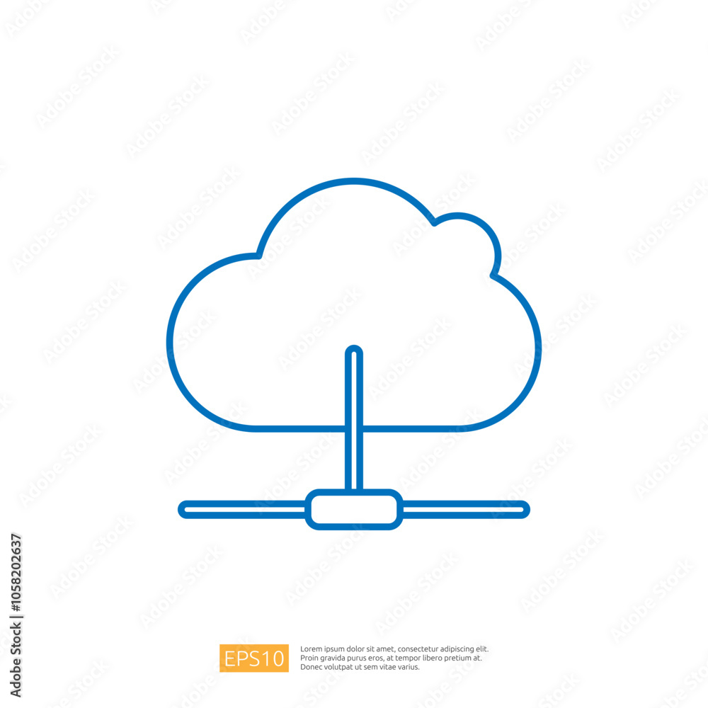 Poster a simple line drawing of a cloud connected to a network, symbolizing cloud computing and data storag