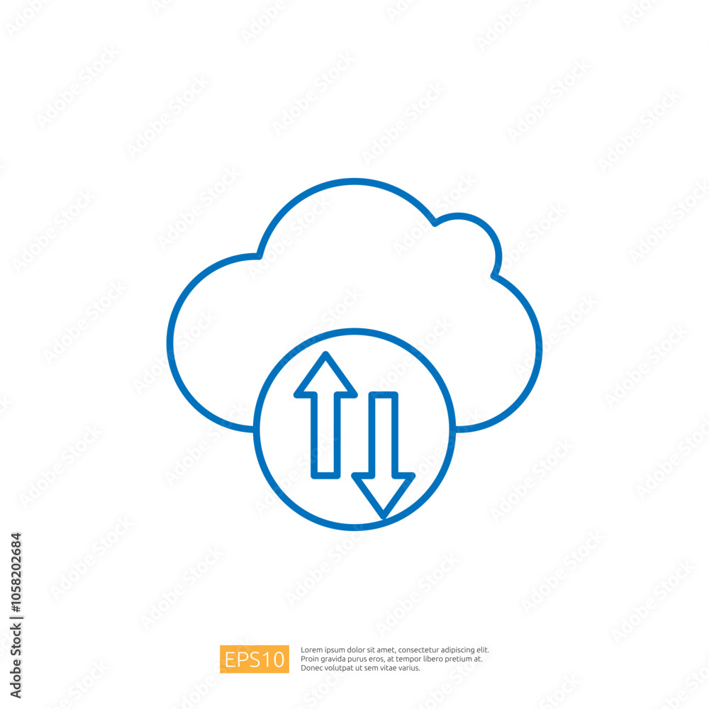 Poster a simple graphic depicting a cloud with arrows indicating upload and download, representing cloud st
