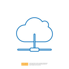 A simple line drawing of a cloud connected to a network, symbolizing cloud computing and data storage.