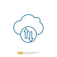 A simple graphic depicting a cloud with arrows indicating upload and download, representing cloud storage and data transfer.