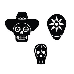 Decorative Mexican Skull with Flowers and Hearts for Day of the Dead, Festive Day of the Dead Skeleton with Floral Elements