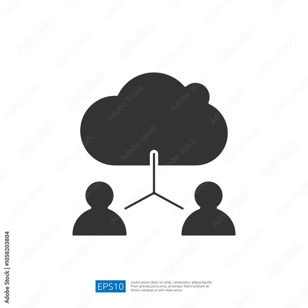 Poster a minimalist illustration depicting two figures connected to a cloud, symbolizing cloud computing an