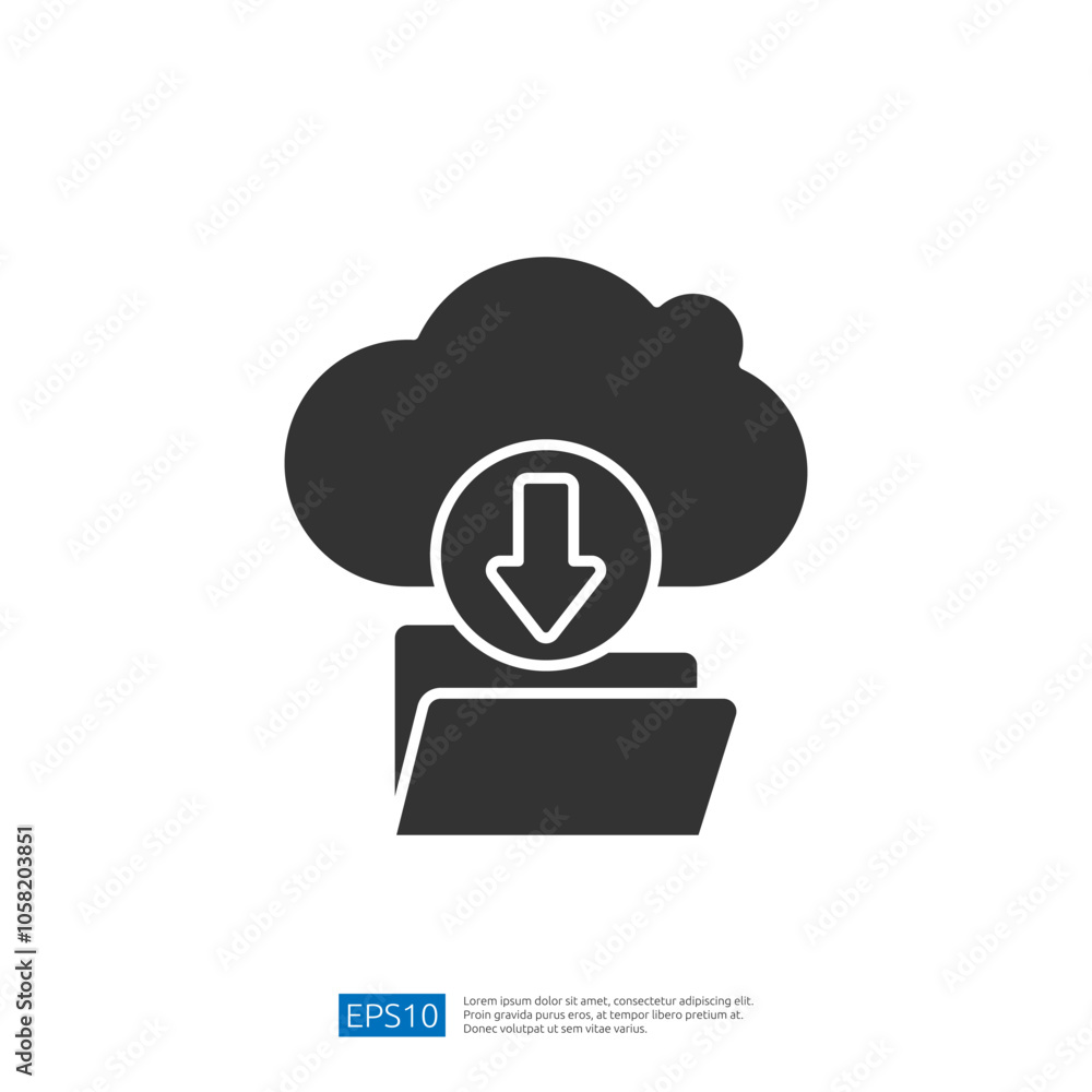 Poster a graphic representation of cloud storage, featuring a cloud above a folder with a downward arrow, s