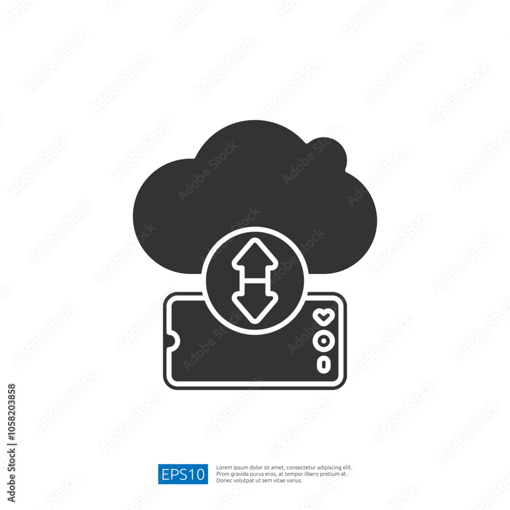 Poster this image depicts a smartphone with a cloud symbol above it, indicating data upload or download, re