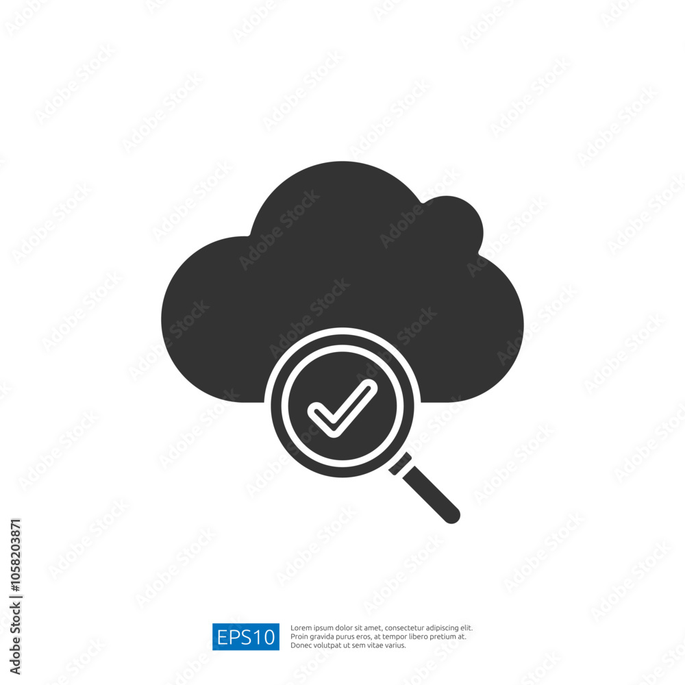 Aufkleber a cloud icon featuring a magnifying glass with a checkmark, symbolizing cloud verification or data s