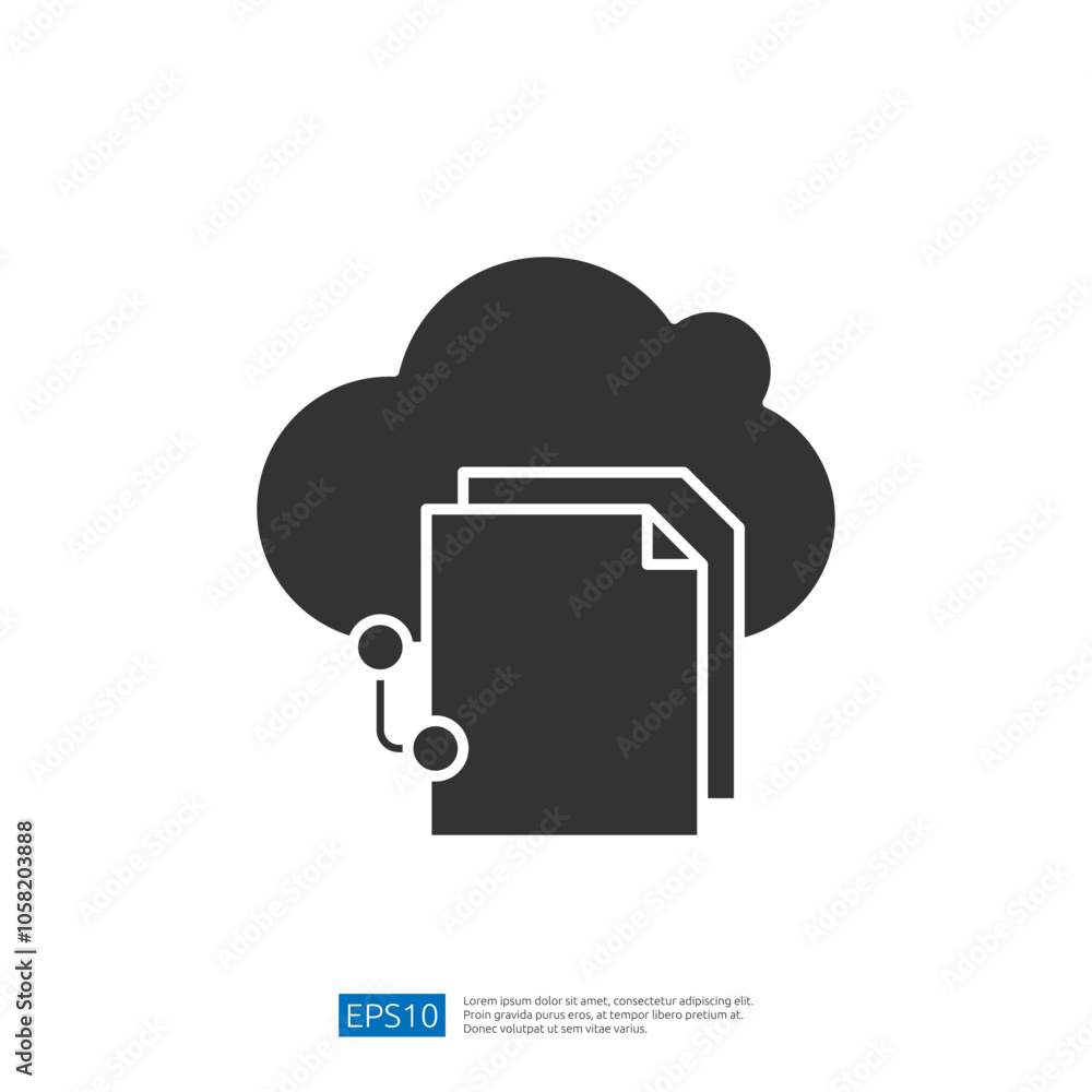 Poster this image depicts a cloud symbol with two stacked documents and a connection node, representing clo