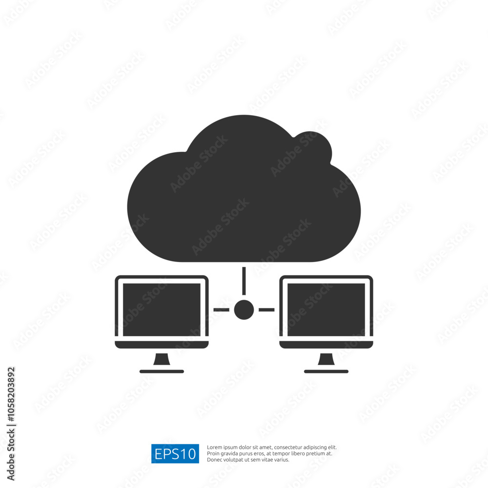 Poster this image depicts a cloud symbol connected to two computer monitors, representing cloud computing a