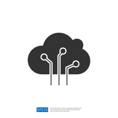A stylized cloud icon with circuit lines, representing cloud computing and technology integration.