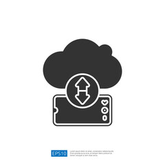 This image depicts a smartphone with a cloud symbol above it, indicating data upload or download, representing cloud storage and connectivity.