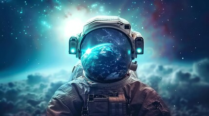 Astronaut Gazing at Earth in a Cosmic Landscape