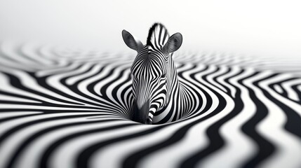 Obraz premium Flowing zebra stripes in abstract patterns, bending and twisting to create a visually dynamic black-and-white optical illusion