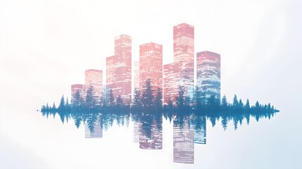 Fototapeta premium Serene Cityscape Blending with Lush Forest Nature
