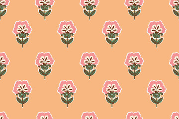 floral ethnic ikat seamless pattern traditional design for background, carpet, wallpaper, clothing, wrapping, fabric, vector illustration, embroidery style, Ajrakh, block print, batik print allovers