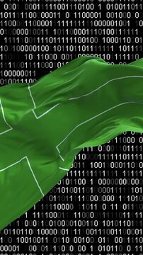 Ladonia flag - 3D realistic waving flag on matrix digital background with binary code
