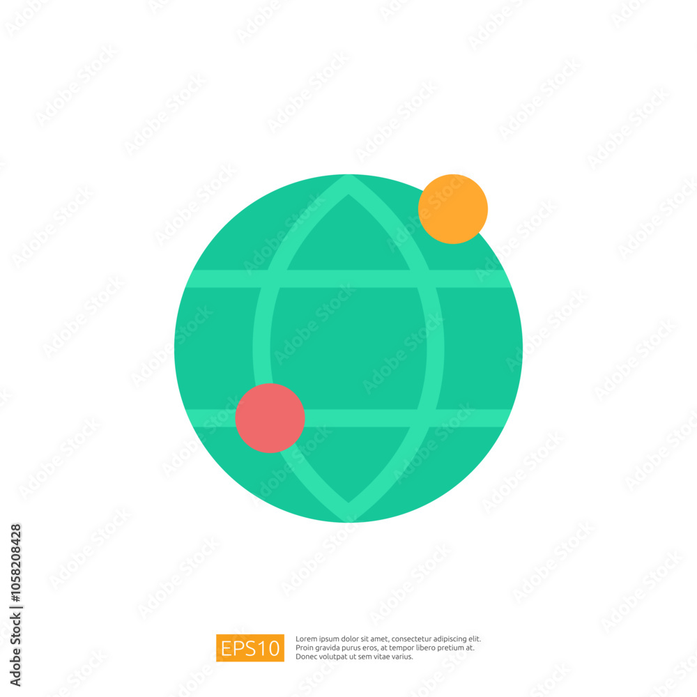 Poster a simplified illustration of a globe with three colored dots representing locations, emphasizing glo
