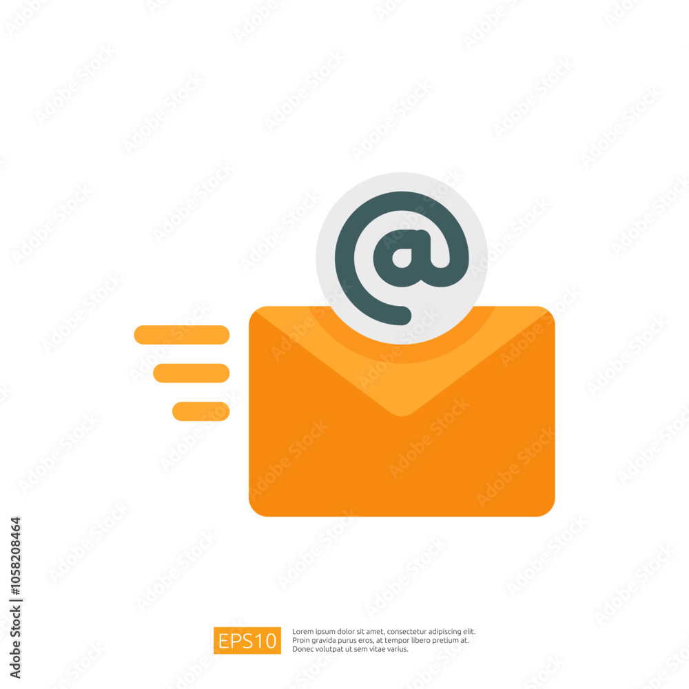 Poster an illustration of an orange envelope with an '@' symbol, representing email communication and digit