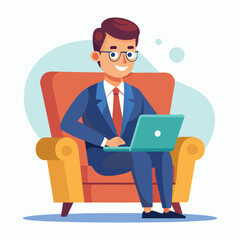 businessman sitting in armchair with laptop vector